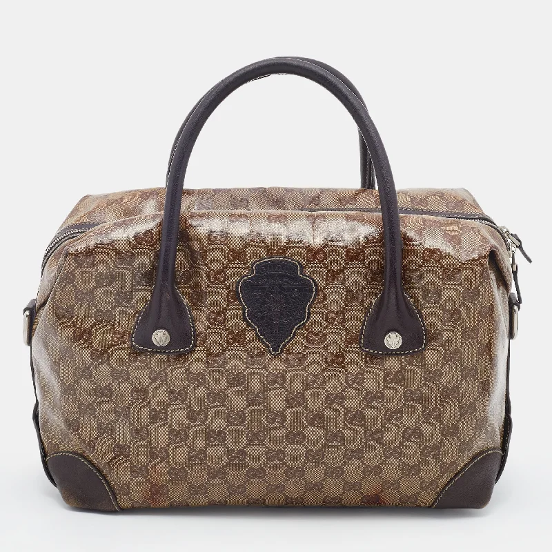 Gucci Marmont bags for women with a contrast - colored interiorGucci Beige/Brown GG Crystal Canvas And Leather Satchel