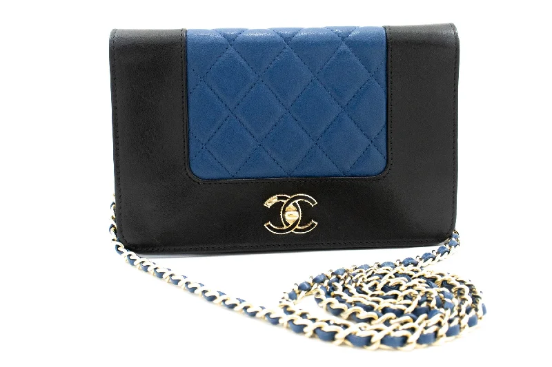 Chanel Chain Strap Handbag for Everyday UseCHANEL Black Blue Wallet On Chain WOC Shoulder Bag Crossbody Gold