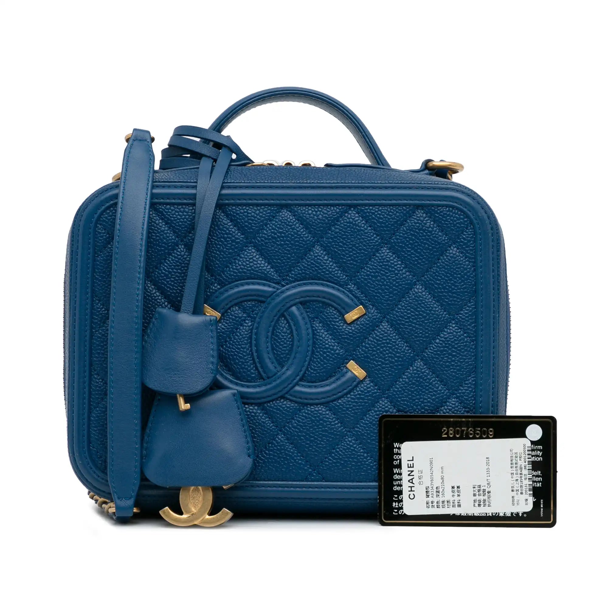 Chanel Classic Flap Bag for Evening PartyChanel CC Filigree Vanity Case Blue Caviar Gold