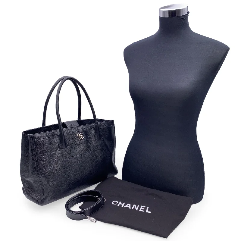 Chanel Luxury Handbag for High - End EventsCHANEL 2010S Black Pebbled Leather Executive Tote Bag With Strap