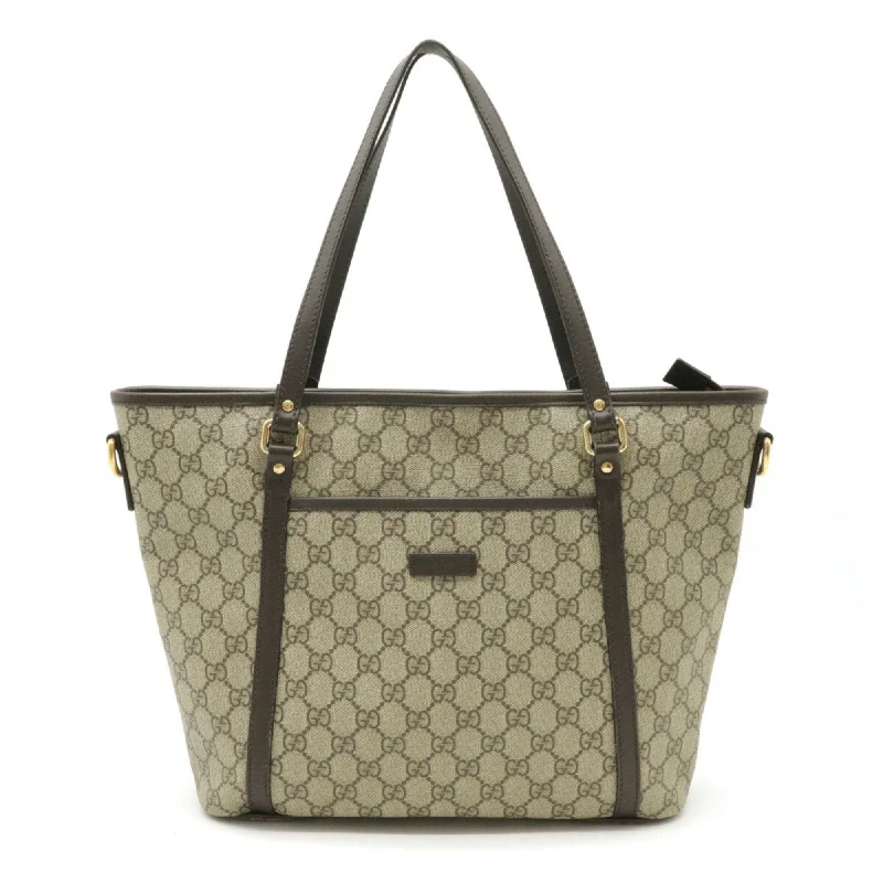 Gucci tote bags for women with a printed Gucci logoGucci GG Supreme Tote Bag Shoulder PVC Leather Beige Dark Brown 388929