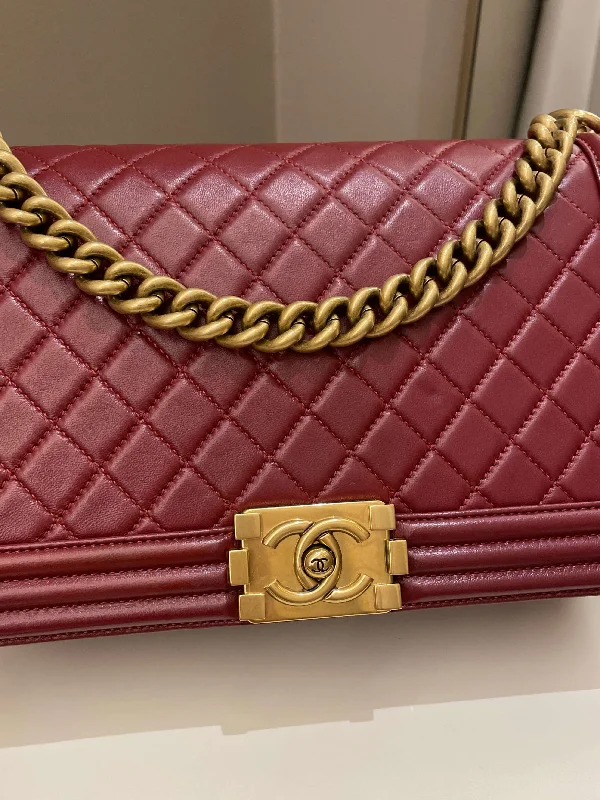 Chanel Quilted Leather Shoulder Bag for FashionistasChanel Quilted New Medium Boy Burgundy Lambskin