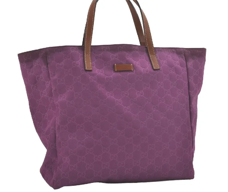 Gucci tote bags for women with a printed Gucci logoAuthentic GUCCI Vintage Shoulder Tote Bag GG Nylon Leather 282439 Purple 8453I