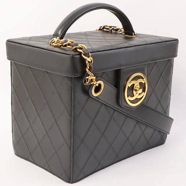 Chanel Black Handbag for Business MeetingsChanel Around 1992 Made Bicolore Stitch Round Turn-Lock Vanity 2Way Bag Black