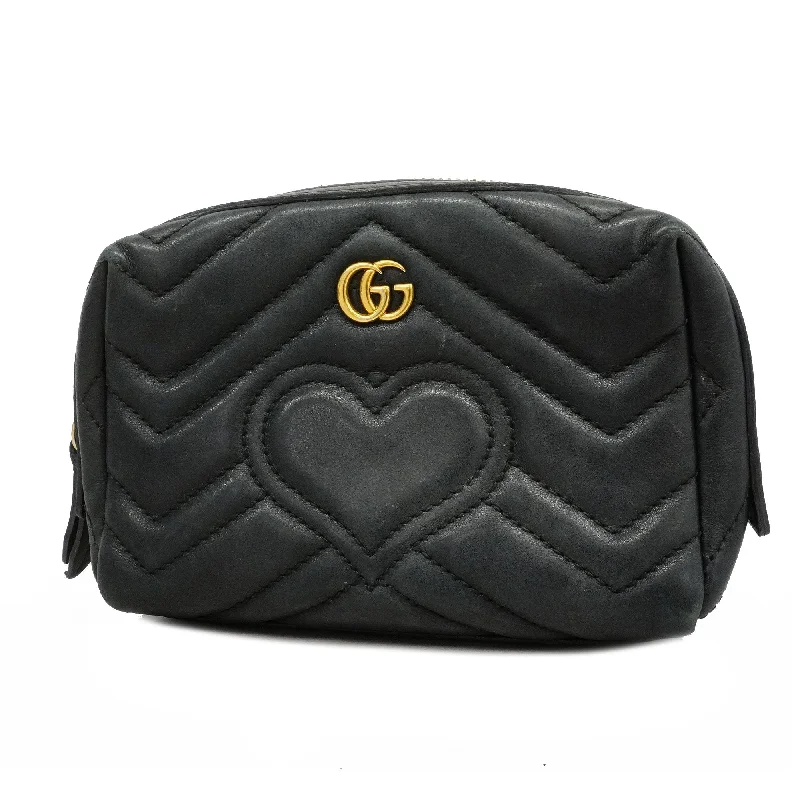 Women Gucci bags with interlocking G hardware for a classic lookGucci GG Marmont 476165 Women's Leather Pouch Black