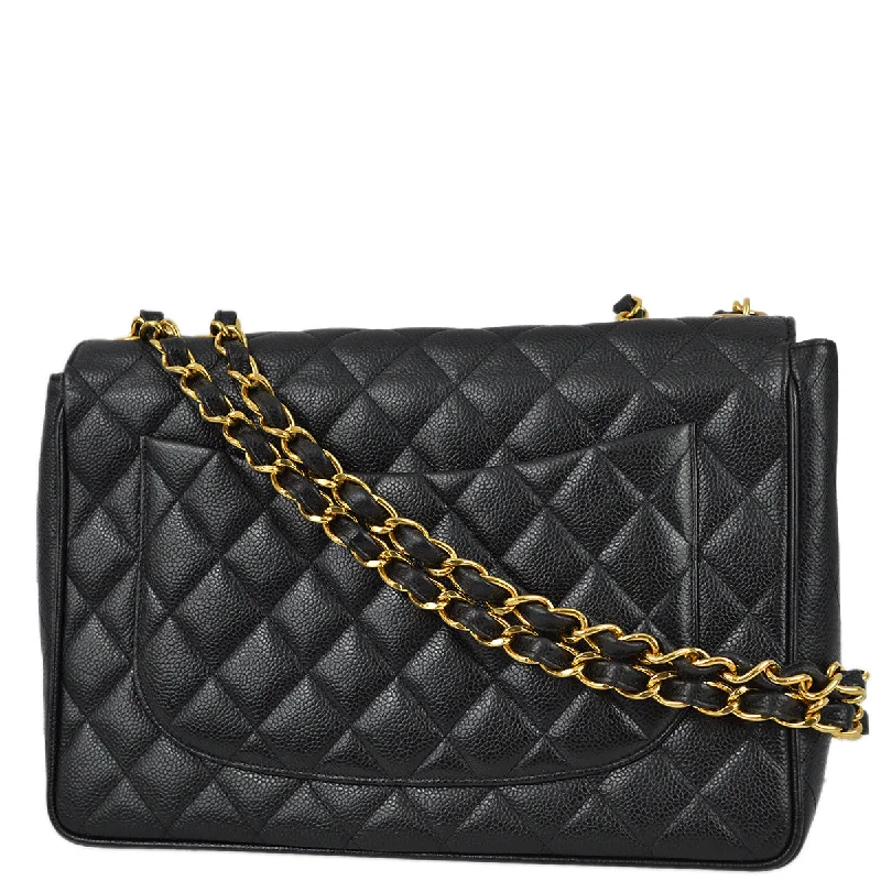 Chanel Quilted Leather Shoulder Bag for FashionistasChanel 1994-1996 Black Caviar Jumbo Classic Flap Bag