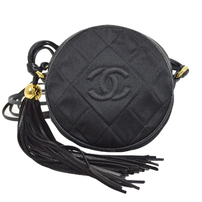 Chanel New Arrival Handbag with Gold HardwareCHANEL 1989-1991 Round Shoulder Bag Black Satin