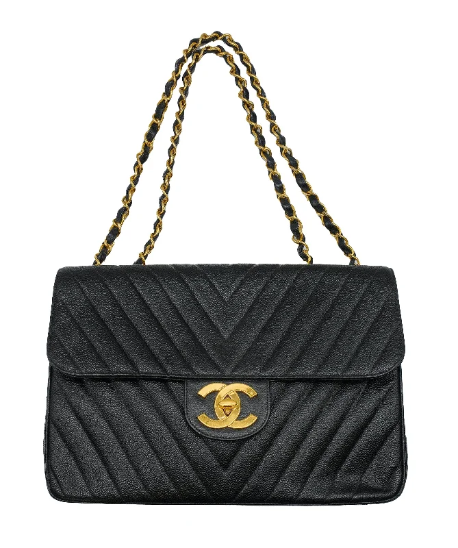 Chanel Designer Handbag with Unique DesignChanel Black Caviar Chevron Maxi J Black Caviar ASC5256