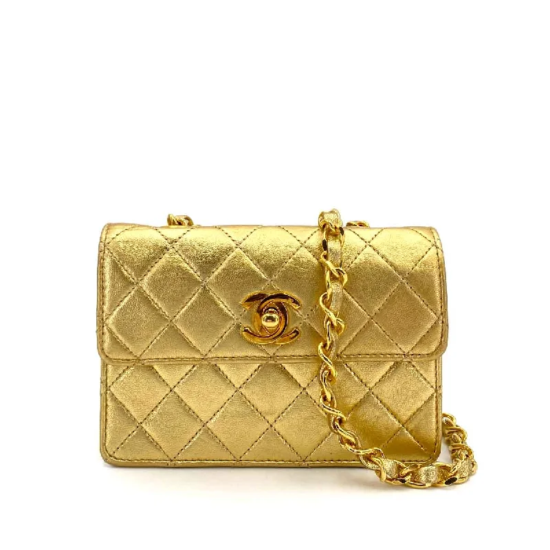 Chanel Luxury Handbag for High - End EventsCHANEL VINTAGE MINI MATELASSE CHAIN SHOULDER BAG METALLIC GOLD LAMB SKIN 90241759