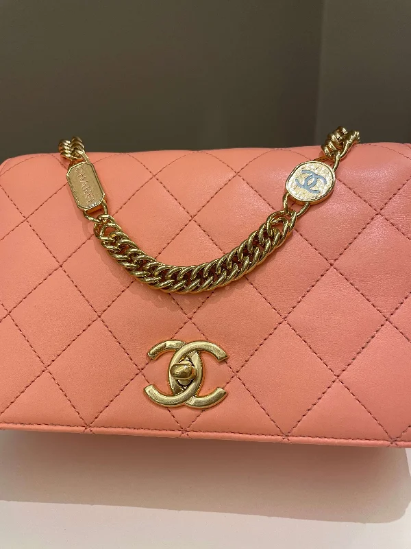 Chanel Designer Handbag with Unique DesignChanel 23C Charm Chain Flap Bag Light Orange Stiff Lambskin