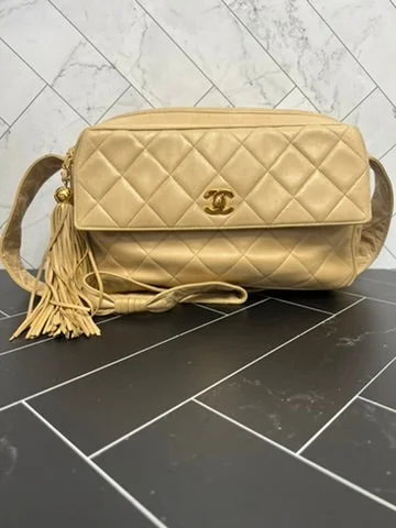 Chanel Lightweight Handbag for Daily ErrandsChanel Beige Lambskin  Fringe Matelasse Crossbody