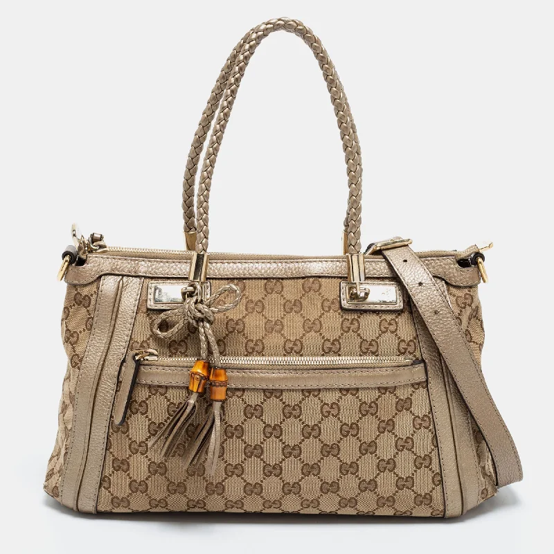 Gucci backpacks for women with a padded laptop compartmentGucci Beige/Gold GG Canvas and Leather Small Bella Tote