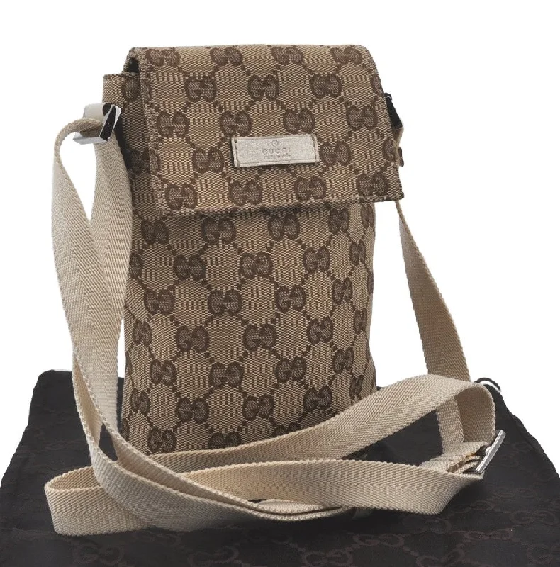 Gucci handbags for women with a back - zip pocketAuthentic GUCCI Shoulder Cross Body Bag GG Canvas Leather 145865 Brown 8231I