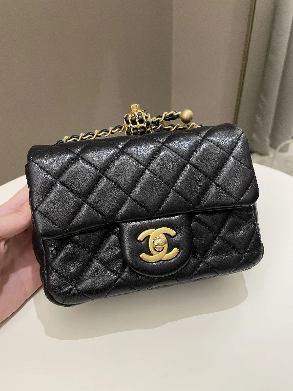 Chanel Handbag with Adjustable Strap for ComfortChanel Pearl Crush Mini Square Black Lambskin