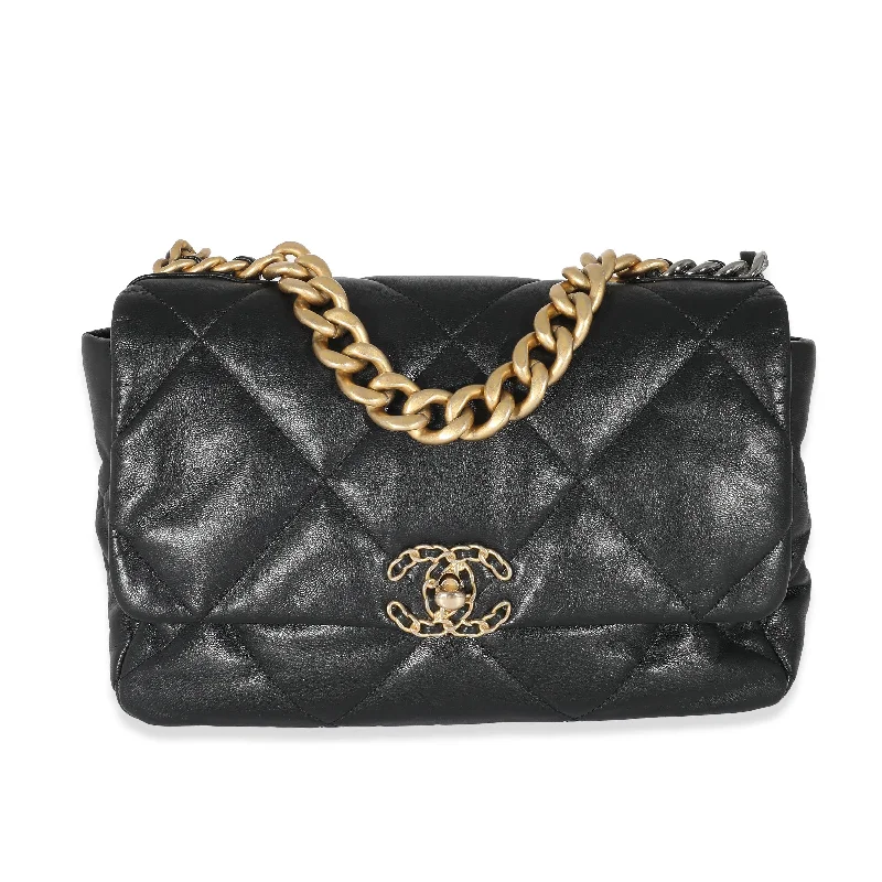 Chanel Luxury Handbag for High - End EventsChanel Black Shiny Lambskin Chanel 19 Flap Bag