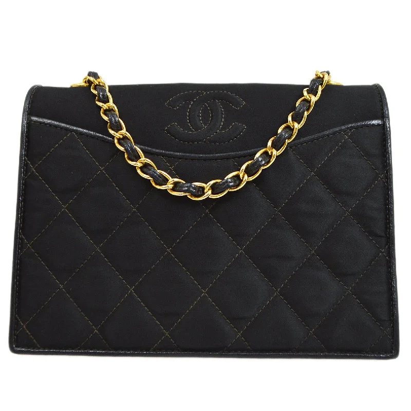 Chanel Handbag with Adjustable Strap for ComfortCHANEL 1989-1991 Black Satin Quilted Shoulder Bag