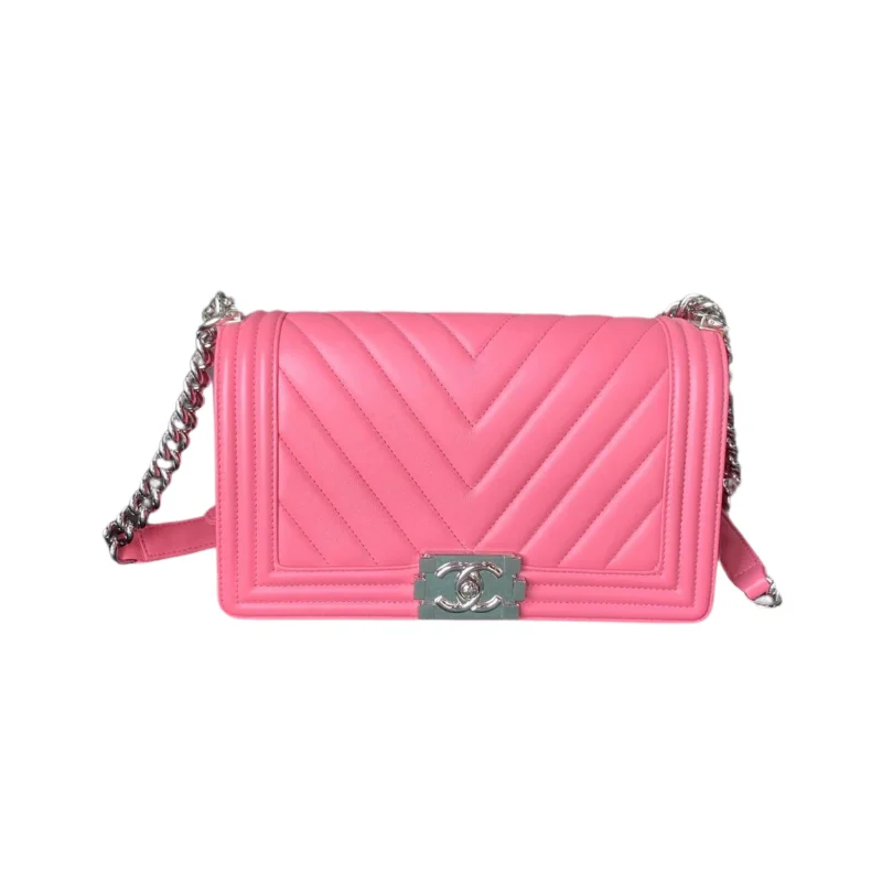 Chanel All - Match Handbag for Versatile StylingLe Boy Chevron Calfskin Old Medium Pink SHW