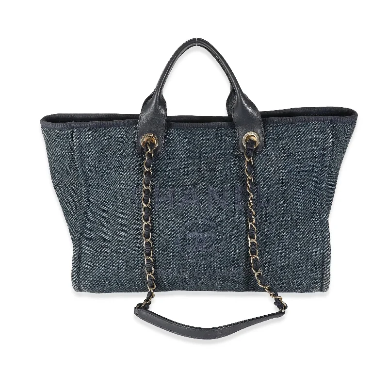 Chanel Designer Handbag with Unique DesignChanel Navy Blue Woven Straw Raffia Medium Deauville Tote