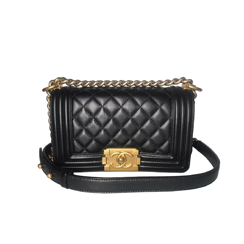 Chanel Quilted Leather Shoulder Bag for FashionistasSmall Boy Lambskin Black GHW