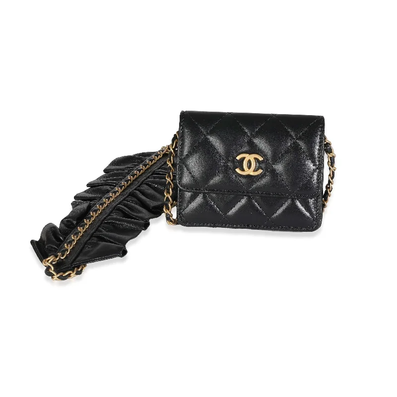 Chanel Medium Tote Bag for Office LadiesChanel Black Quilted Lambskin Ruffled Card Holder On Chain