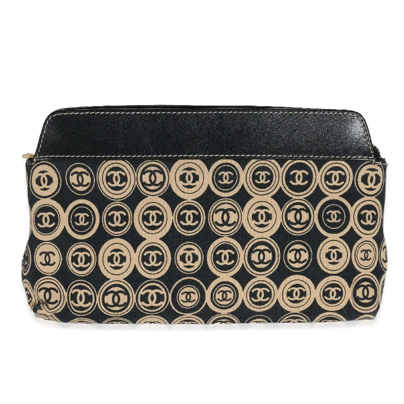 Chanel Lightweight Handbag for Daily ErrandsChanel Black Beige Canvas CC Logo Clutch