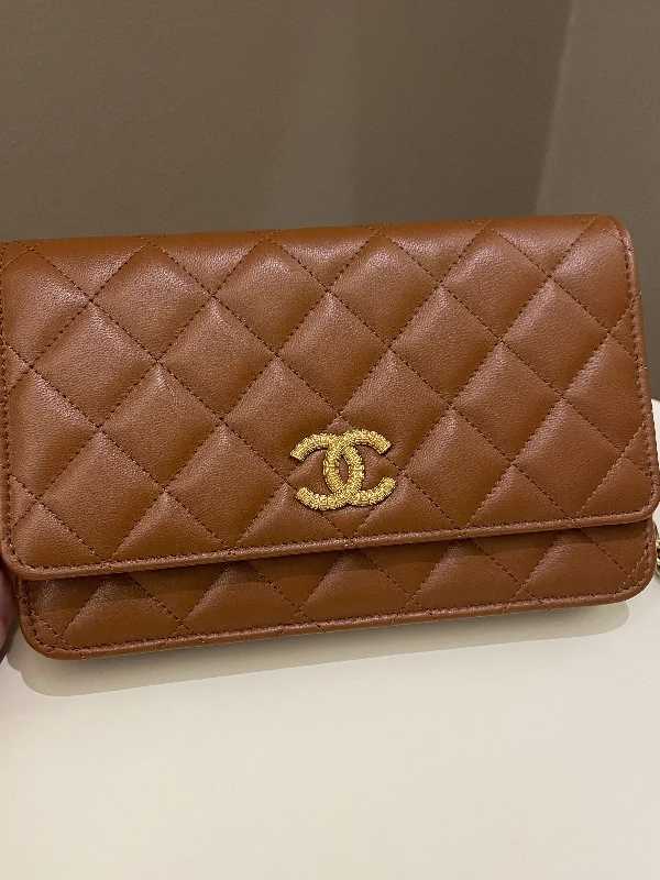 Chanel Colorful Handbag for Spring OutfitsChanel 23A Cc Quilted Wallet on Chain Tan Brown Stiff Lambskin