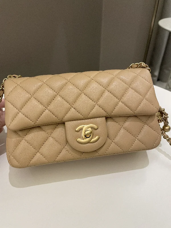 Chanel Vintage Inspired Handbag for Retro LoversChanel Pearl Crush Quilted Mini Rectangular Beige Lambskin