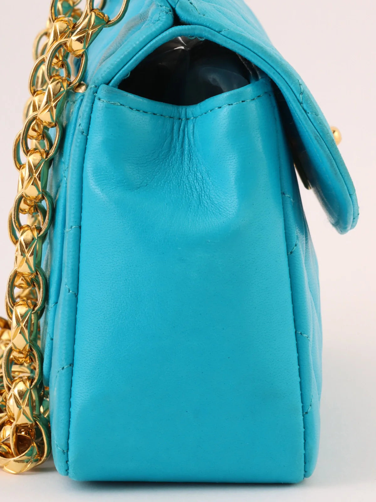 Chanel Medium Tote Bag for Office LadiesCHANEL Around 1990 Made Turn-Lock Bijoux Chain Bag Turquoise Blue