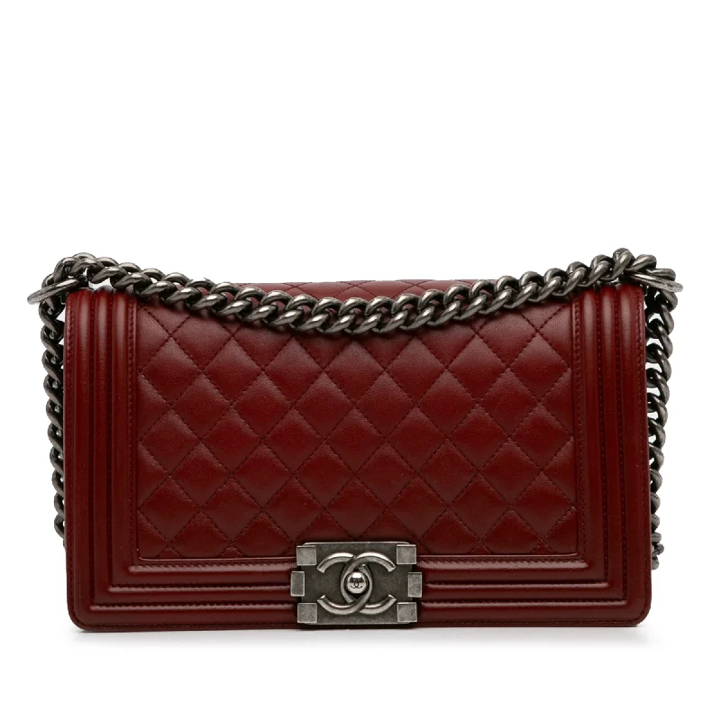 Chanel Luxury Handbag for High - End EventsChanel Boy Flap Bag Medium Red Lambskin Ruthenium