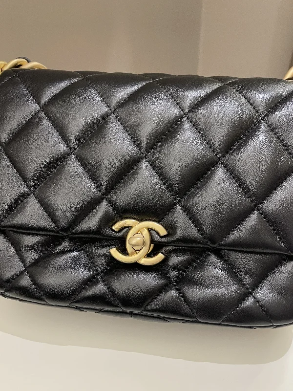 Chanel Colorful Handbag for Spring OutfitsChanel 22S Quilted Lacquered Chain Flap Bag Black Lambskin