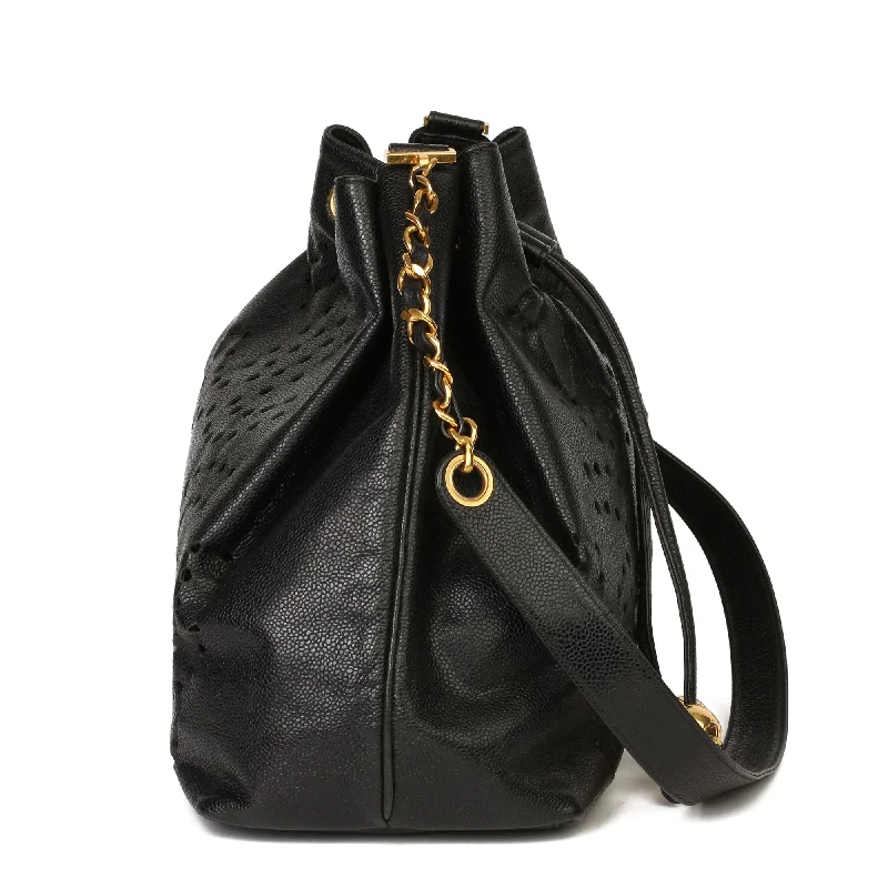 Chanel Medium Tote Bag for Office LadiesChanel Black CC Perforated Caviar Leather Vintage Timeless Bucket Bag