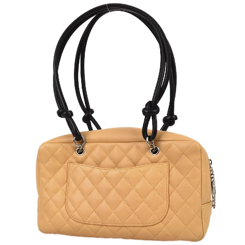 Chanel All - Match Handbag for Versatile StylingChanel Beige Black Calfskin Cambon Ligne Bowling Handbag