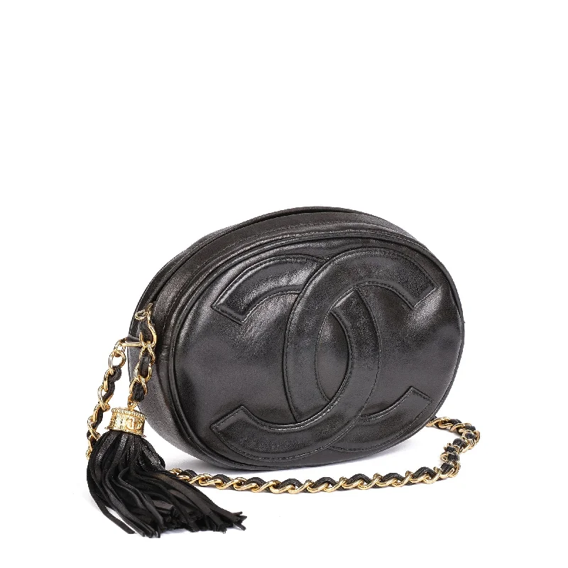 Chanel Chain Strap Handbag for Everyday UseChanel Black Lambskin Leather Vintage Round Fringe Timeless Shoulder Bag