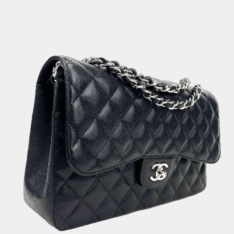 Chanel Vintage Inspired Handbag for Retro LoversCHANEL 2018-2019 Jumbo Double Flap Bag Black Caviar Leather