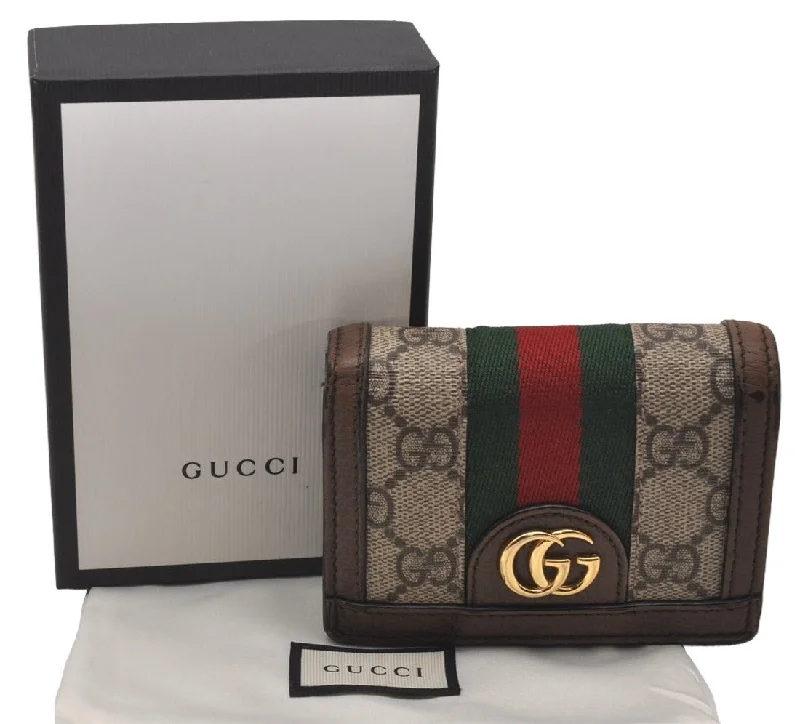 Women Gucci crossbody bags in a bold red colorAuthentic GUCCI Web Sherry Line Double G Bifold Wallet GG PVC 523155 Brown 8569I