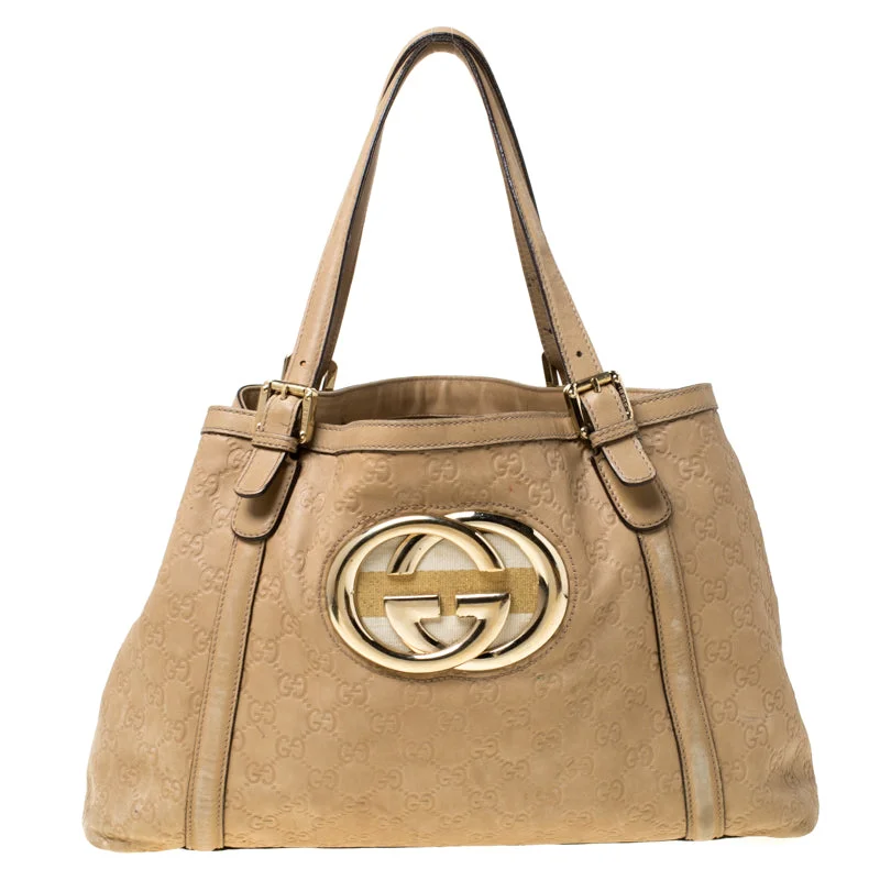 Gucci handbags for women with a patent - leather finishGucci Beige Leather Medium GG Britt Tote