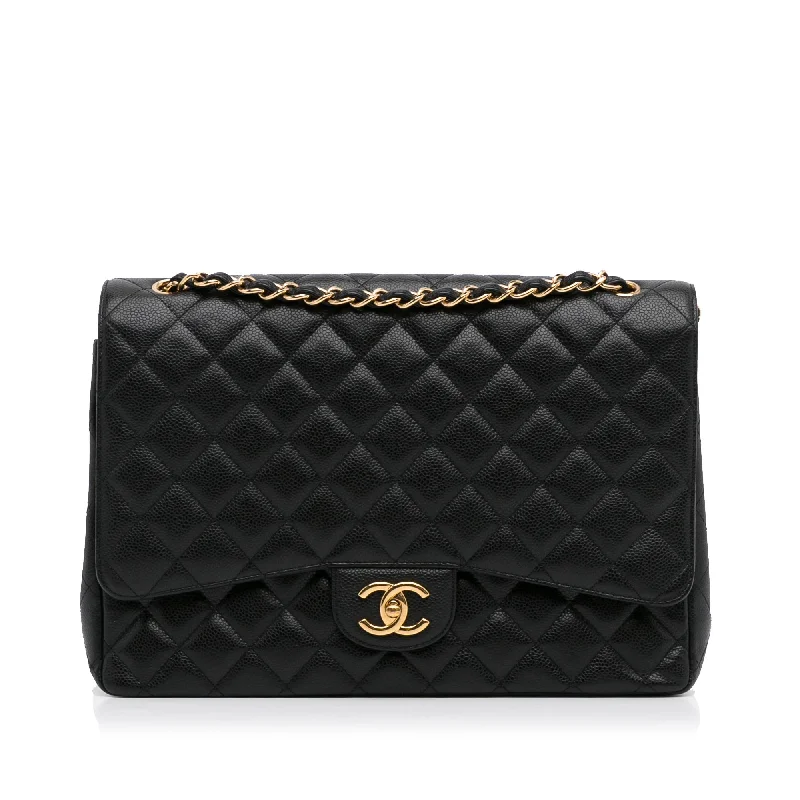 Chanel Handbag with Adjustable Strap for ComfortChanel Classic Double Flap Maxi Black Caviar Gold