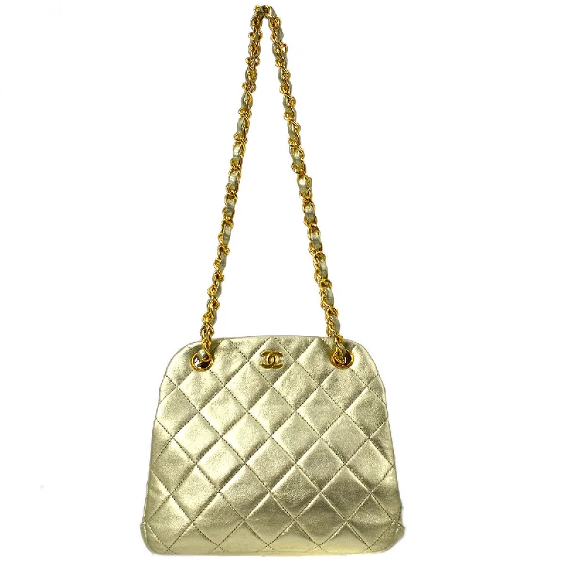 Chanel Luxury Handbag for High - End EventsCHANEL 1989-1991 Gold Lambskin Kisslock Shoulder Bag