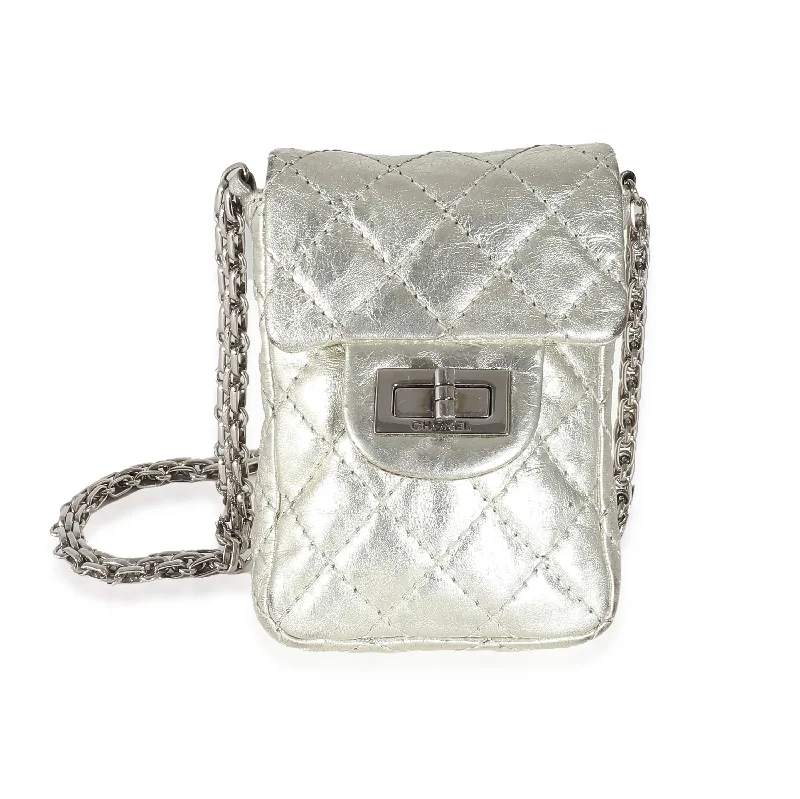 Chanel Vintage Inspired Handbag for Retro LoversChanel Silver Metallic Aged Calfskin Quilted 2.55 Reissue Phone Case