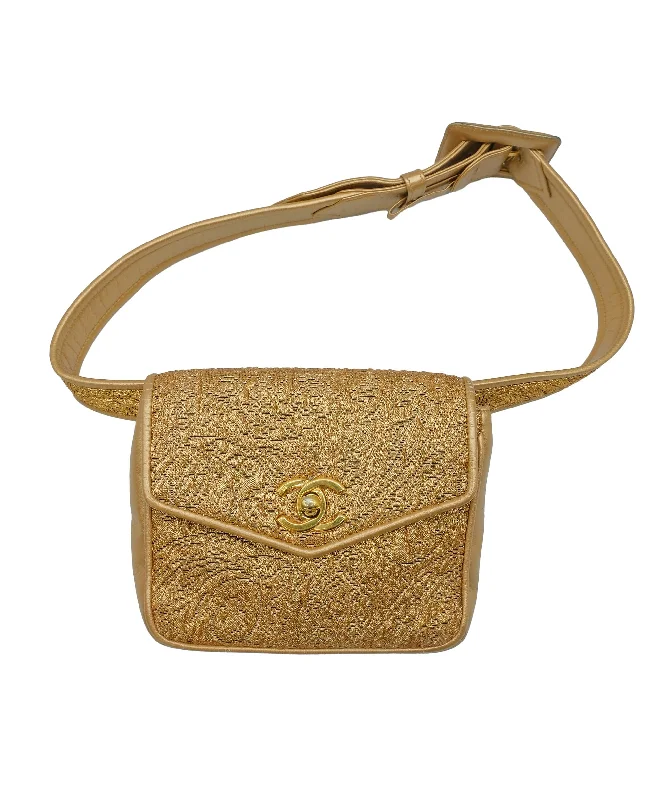 Chanel Luxury Handbag for High - End EventsChanel Gold Canvas Waist Pouch Gold Canvas ASC5267