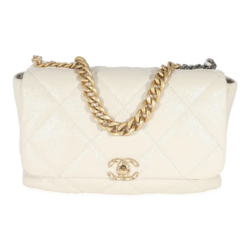 Chanel Handbag with Adjustable Strap for ComfortChanel Ivory Shiny Quilted Lambskin Maxi Chanel 19 Flap Bag