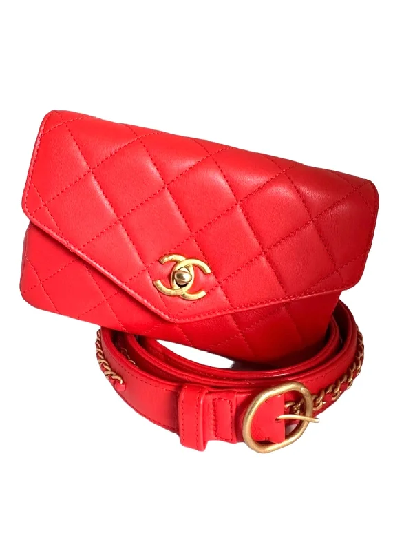 Chanel Chain Strap Handbag for Everyday UseChanel Turnlock Red Calfskin GHW Belt Bag Size 95cm SKC1688