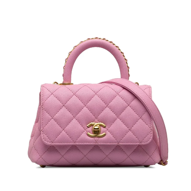 Chanel Quilted Leather Shoulder Bag for FashionistasChanel Coco Handle Mini Pink Caviar Gold