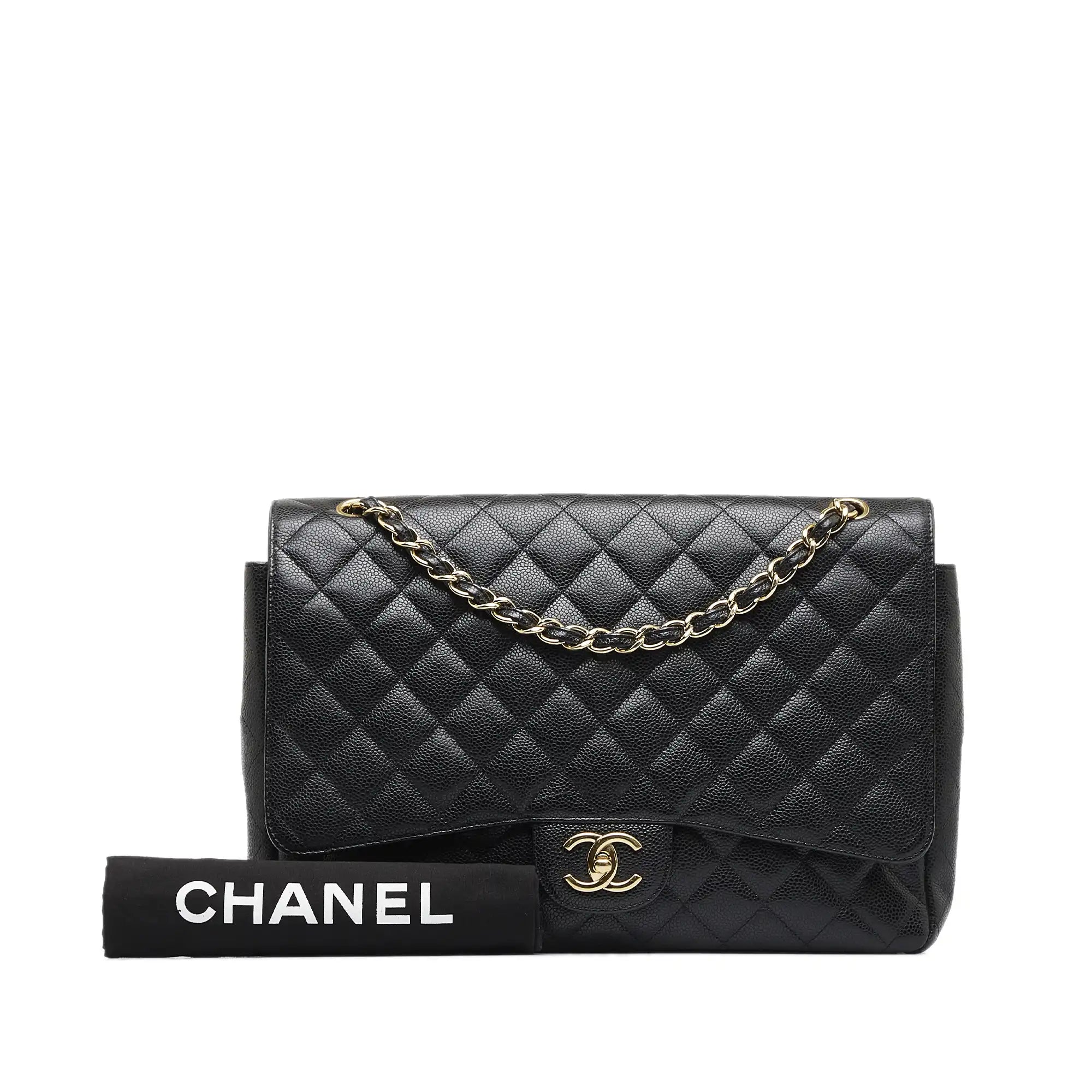 Chanel Designer Handbag with Unique DesignChanel Classic Double Flap Maxi Black Caviar Gold