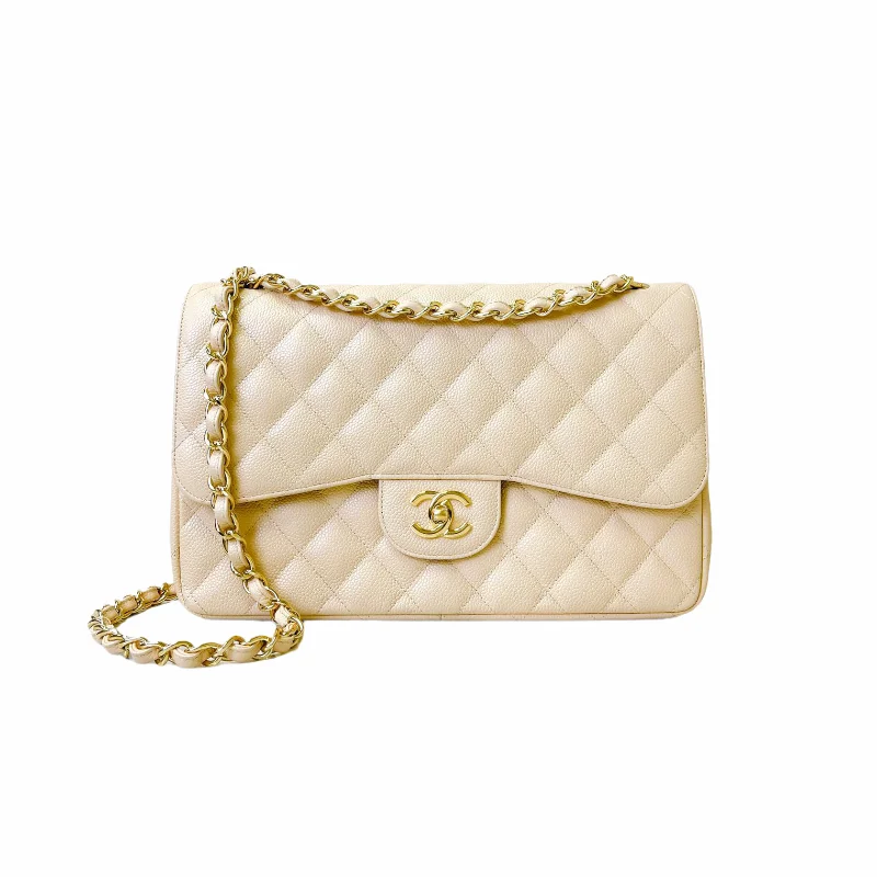 Chanel Small Crossbody Bag for TravelDouble Flap Jumbo Caviar Beige GHW