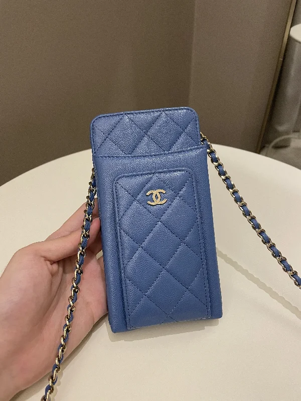 Chanel Quilted Leather Shoulder Bag for FashionistasChanel Quilted Phone Holder with Chain Paradise Blue Caviar