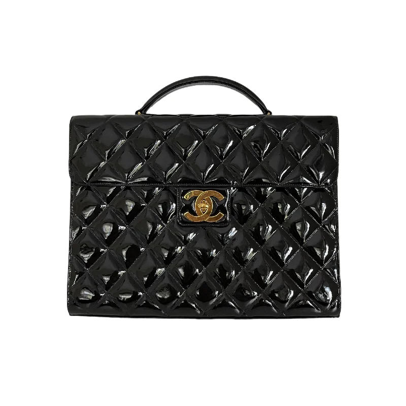 Chanel Black Handbag for Business MeetingsVintage Briefcase Quilted Patent Black GHW