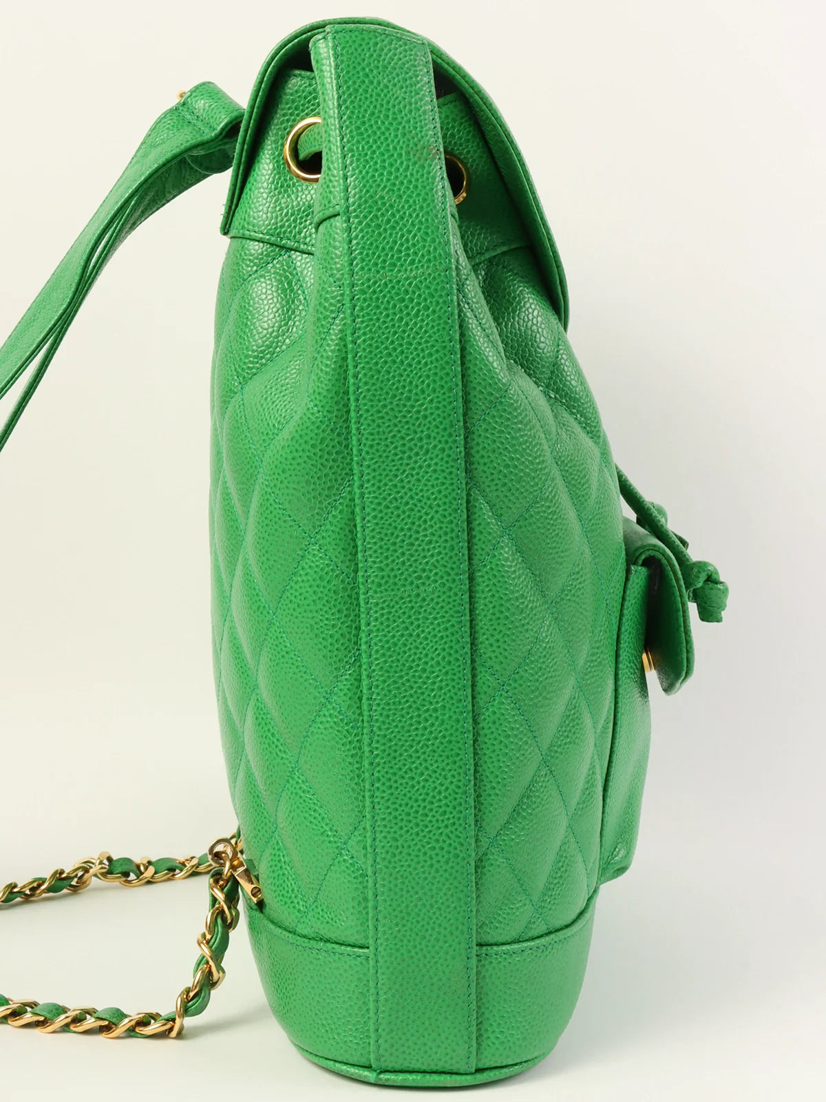 Chanel Chain Strap Handbag for Everyday UseCHANEL Around 1992 Made Caviar Skin Circle Cc Mark Plate Backpack Green