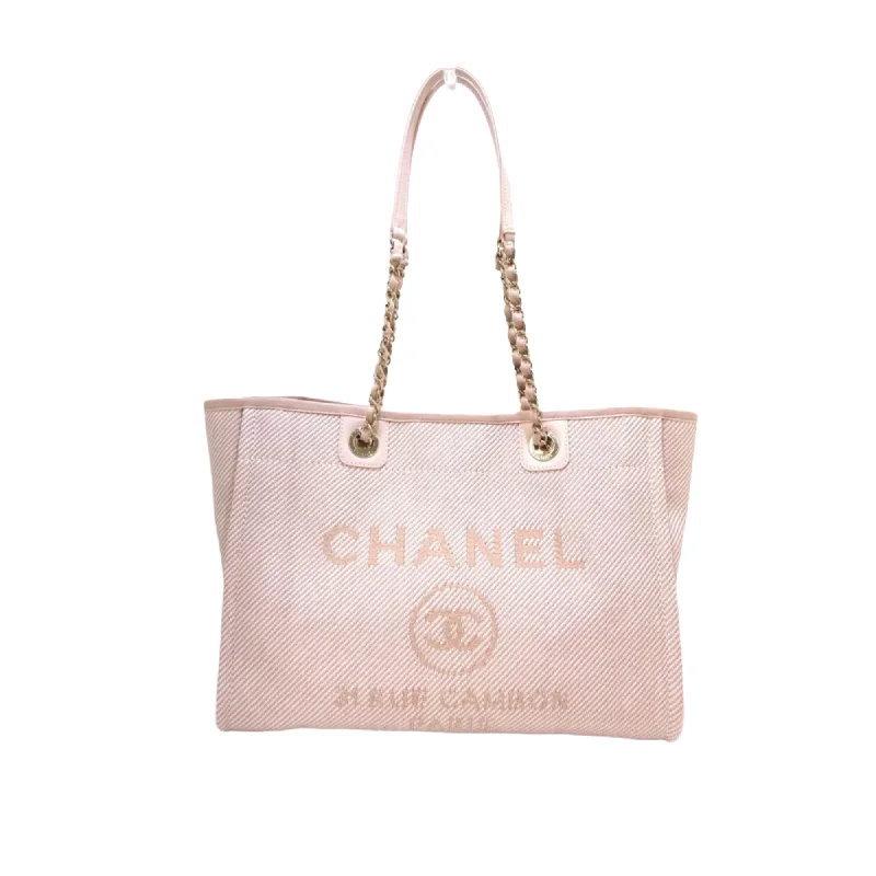 Chanel Medium Tote Bag for Office LadiesCanvas Deauville Medium Pink SHW