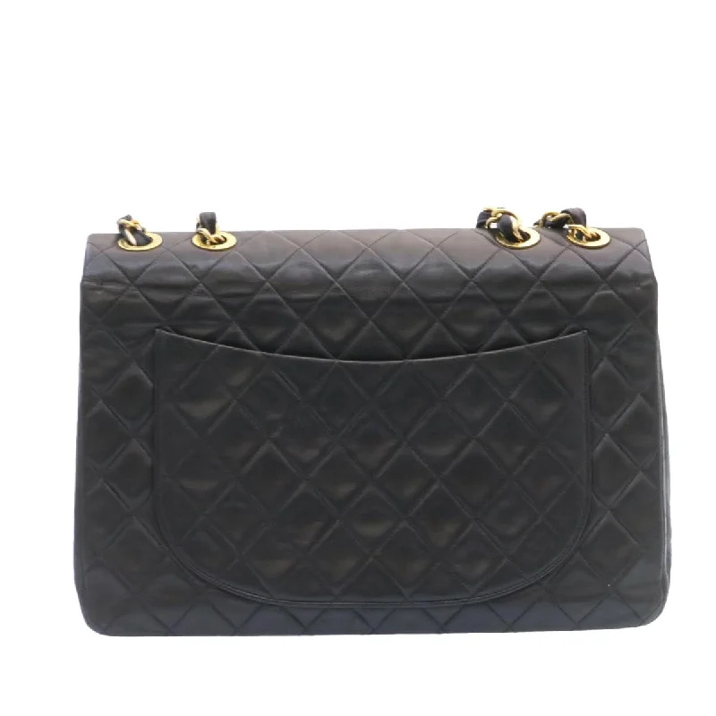 Chanel Lightweight Handbag for Daily ErrandsCHANEL Big Matelasse Flap Chain Shoulder Bag Lamb Skin Black Gold  am1276gA